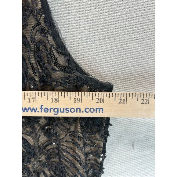 Max Studio XL Black Sequin Sleeveless Lace Floral Mesh Top Nude Lining Holiday - Picture 8 of 9